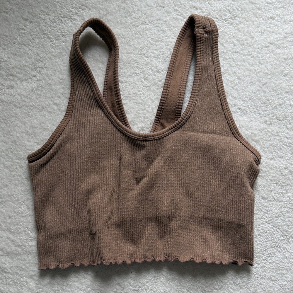 Spiritual Gangster Nude Shimmer Ribbed Sports Bra